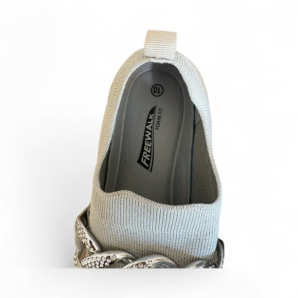 Freewalk Air Cushion Knit Sneakers Gray Slip On Rhinestone Chain Women's Size 10 - Picture 5 of 11